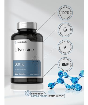 Horb ach L Tyrosine Supplement | 500mg | 200 Capsules | Free Form | Non GMO Gluten Free Supplement - Buy Online on GoSupps.com