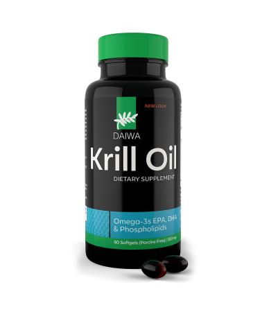 Daiwa Krill Oil Omega 3 Krill Oil Capsules for Brain Heart & Joint Support Krill Oil Supplement with No Fishy Aftertaste - Natural Red Krill Oil Omega 3 Softgels 60 Count
