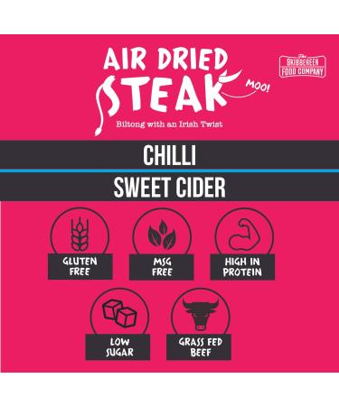Grass Fed Beef Jerky Variety Pack - Air Dried Lean Beef Biltong - High Protein Snack 2x Mild Chilli & 2x Sweet Cider Flavours - Low In Sugar Gluten Free MSG Free - 4x 30g by The Skibbereen Food Co - Buy Online on GoSupps.com