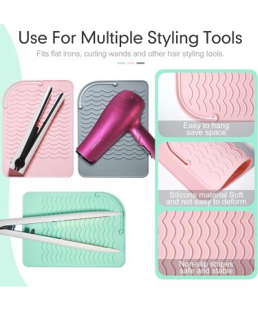 3 Pack Heat Resistant Straightener Pads | 8.6 x 6.2 Inch Silicone Mat Set for Curling Iron, Flat Iron & Hair Dryer | Salon Tools Holder | Pink Green Gray - Buy Online on GoSupps.com