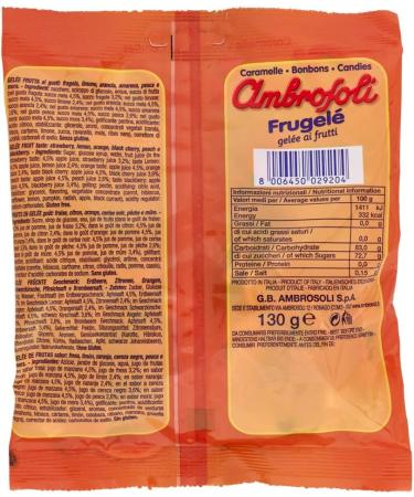 Ambrosoli Frugel Fruit Jellies in Strawberry Lemon Orange Black Cherry Peach and Blackberry Flavours 130g (Pack of 6) - Buy Online on GoSupps.com