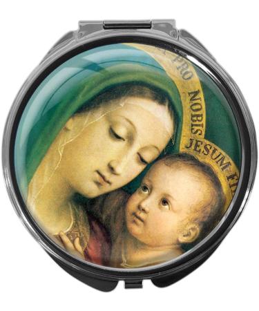 metALUm pill box with mirror round metal 3 compartments VIRGIN MARY WITH CHILD #0013 - Buy Online on GoSupps.com