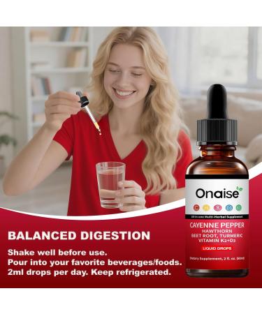 ONAISE Cayenne Drops - Cayenne Pepper Drops Liquid Supplement with Organic Hawthorn Beet Root Turmeric Vitamin K2 D3 - Buy Online on GoSupps.com