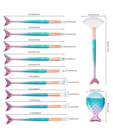 Ykkj 11-Piece 3D Mermaid Makeup Brush Set | Professional Cosmetics Brush Set for Foundation Blush Eyeshadow & More | International Shipping Available - Buy Online on GoSupps.com