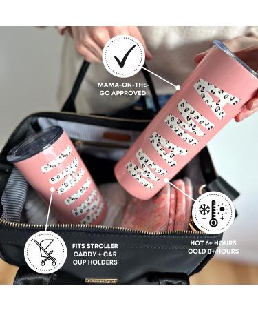 Mama and Mini Insulated Stainless Steel Tumbler Set - Spill Proof with Straw, Dishwasher Safe - Mommy and Me Accessories - 20oz 12oz (Blush Pink Leopard Print) - Buy Online on GoSupps.com