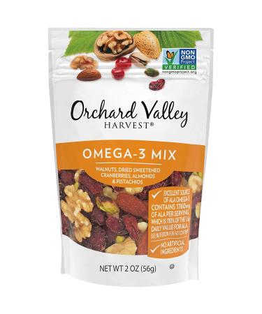 Orchard Valley Harvest Omega-3 Mix, Walnuts, Cranberries, Almonds, and Pistachios, Gluten Free, Non-GMO, No Artificial Ingredients, 2 Ounce Bags