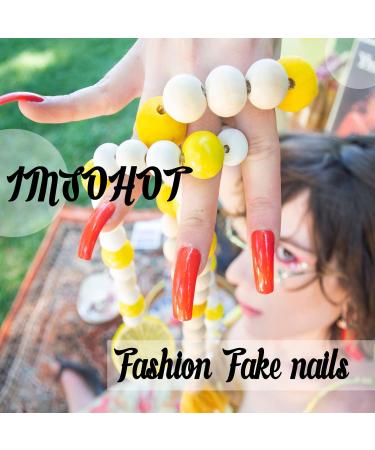 IMSOHOT Long Press on Nails - Square Black French Tips with Crystal Butterflies | 24pcs Glossy Acrylic False Nails for Women - Buy Online on GoSupps.com