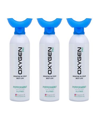 10L Oxygen Can with Inhaler Cup - 3 x 10 litres of 99.7% Infused with 100% organic peppermint - Patented Compact Compression Tech - Improves Concentration Performance Recovery Sport Study & Travel