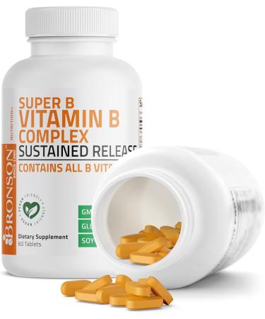 Bronson Super B Vitamin B Complex Sustained Slow Release (Vitamin B1 B2 B3 B6 B9 - Folic Acid B12) Contains All B Vitamins 60 Tablets 60 Count (Pack of 1) - Buy Online on GoSupps.com