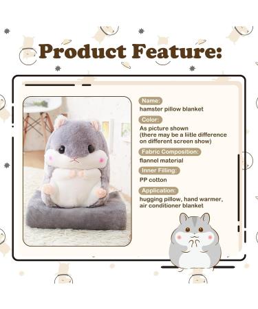 MUZIRI KINOKOO Cute Hamster Plush Pillow Blanket - Soft Folding Throw Blanket for TV, Sofa, Office Nap - Stuffed Toy Blanket - Grey - Buy Online on GoSupps.com