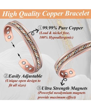 Cigmag Lymphatic Drainage Copper Bracelet - Adjustable Ultra Strength Magnet - 99% Pure Copper - Braided Tricolour Pattern - for Women - Buy Online on GoSupps.com