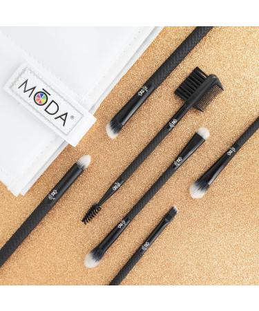 MODA Royal & Langnickel Pro Travel Size Beautiful Eyes 7pc Makeup Brush Set with Pouch Includes - Angle Shader Crease Smudger Eye Shader Smoky Eye Brow Liner and Lash Comb Brushes Black - Buy Online on GoSupps.com