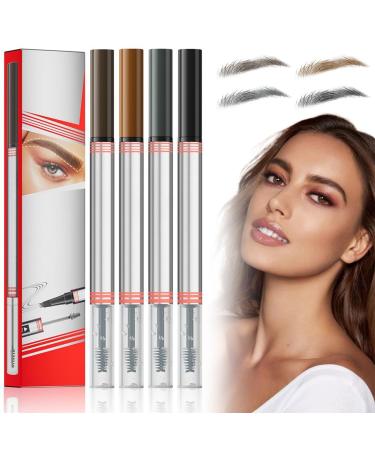 4Pcs Double Sided 2 in 1 Color Eyebrow Pen 2025 Quadruple Microblading Eyebrow Pen Long Lasting Water Resistant Drying Color Revealing 4 Colors Sealing Eyebrow Gel for Women