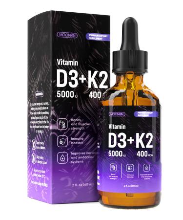 MOONRIN Vitamin D3 and K2 Liquid Drops  Support Stronger Bones Healthy Heart Immune System  5000 IU D3 and 400mcg K2  Omega 3 Oil  All-Natural Non-GMO Vegan  Strawberry Flavor