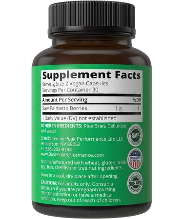 Peak Performance Saw Palmetto Capsules 1000mg - All Natural DHT Blocker for Prostate & Hair Health - Buy Online on GoSupps.com