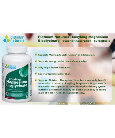 Platinum Naturals EasyMag Magnesium Bisglycinate 60 Softgels - Enhanced Absorption Formula - Buy Online on GoSupps.com