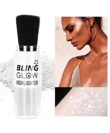 Body Glitter Powder Face Shimmer Highlighter Makeup Sparkle High Gloss White Loose Brush Powder for Eyes Hair Lips Shine Dress up Stage Festivals Multi-Use Brighten Shimmering Diamond Glow Pearl White