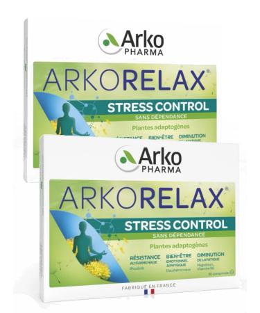 Arkopharma Arkorelax STRESS CONTROL Rhodiola Eleutherococcus Magnesium Vit B6 Pack of 2 Boxes of 30 Comp