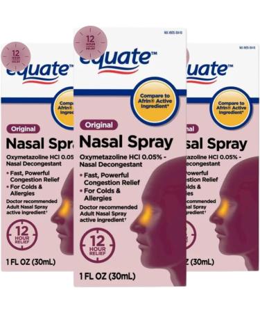 Equate Original 12 Hour Nasal Spray Max Strength 1 Fluid Ounce - Original Nasal Spray - Pack of 3