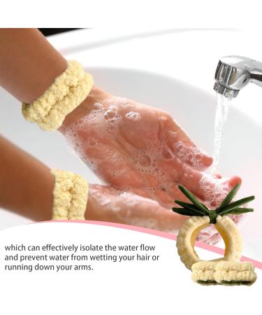Face Washing Wristbands and Headband Set Pineapple Face Wash Headband Coral Fleece Spa Headband Set Cute Plush Hair Holder for Washing Face Face Wash Headband - Buy Online on GoSupps.com