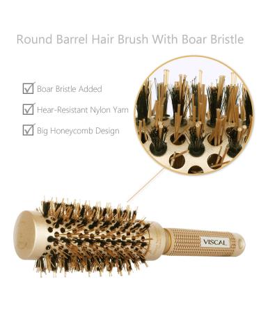 VISCAL Nano Thermal Ceramic Round Hair Brush 2.4 inch - Large Boar Bristle Brush for Hair Styling, Curling, and Volume - Gold Brown - Buy Online on GoSupps.com
