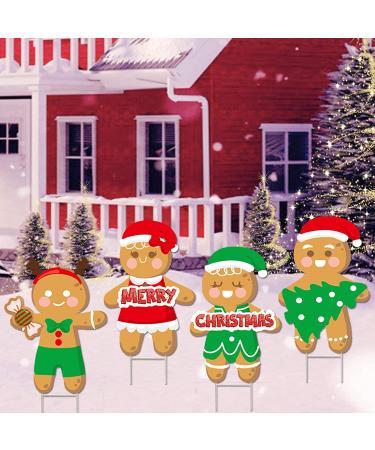 4Pcs Large Merry Christmas Gingerbread Man Yard Sign Set - Colorful Holiday Decorations for Home Lawn & Patio - Buy Online on GoSupps.com