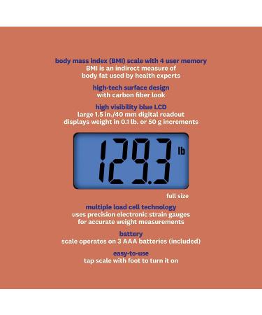 Conair Carbon Fiber Design BMI Bathroom Scale | 400 Lbs. Capacity, Blue Backlight - Buy Online on GoSupps.com