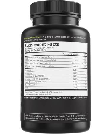 Livingood Daily Energy Supplements - Vegan B6 B12 NADH & L-Theanine | Boost Mood & Brain Health - 60 Capsules - Buy Online on GoSupps.com