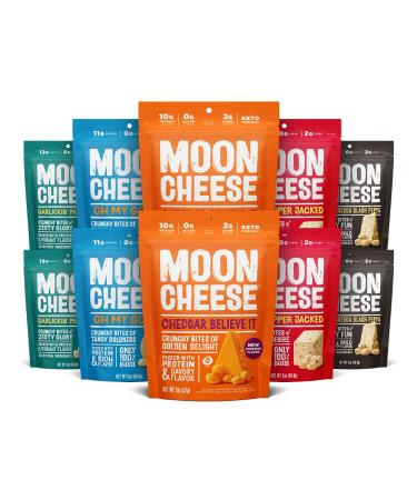 Moon Cheese Bites Bundle, Cheddar, White Cheddar, Parm, Gouda & Get Pepper Jacked, 2-Ounce, 10-Pack, Lunch or Snack 2 Ounce (Pack of 10)