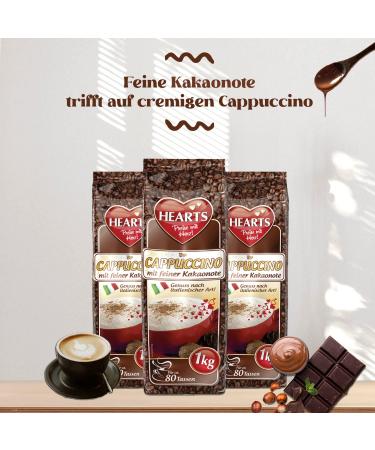 Hearts Cappuccino with a fine cocoa note 5 x 1 kg instant coffee powder intense aroma milky creamy easily soluble pack of 5 enough for 400 cups - Buy Online on GoSupps.com