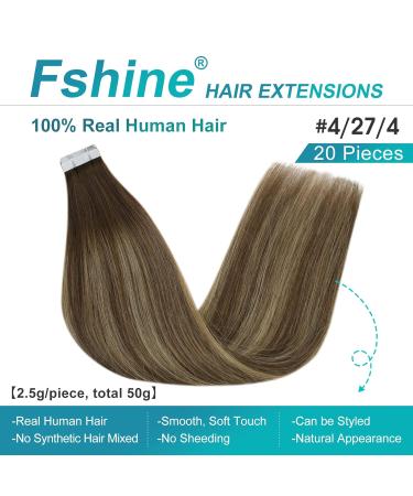 FSHINE Double-Sided Tape Extensions - 45cm Dark Brown to Caramel Blonde Balayage 20 PCS Remy Human Hair 50g #4/4/4 - Premium Quality Hair Extensions - Buy Online on GoSupps.com