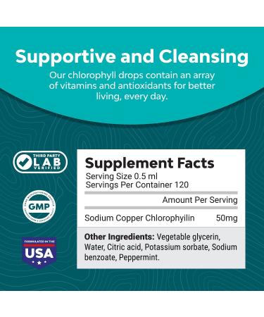 Natural Chlorophyll Liquid Drops - Mint Flavored for Digestive Health & Immune Support | 2oz - Buy Online on GoSupps.com