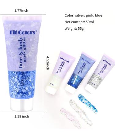 Bowen Body Glitter Gel - Long-Lasting Carnival Face & Hair Makeup | Festival Party Sparkling Gel in 3 Colors (3 Bottles) - Buy Online on GoSupps.com
