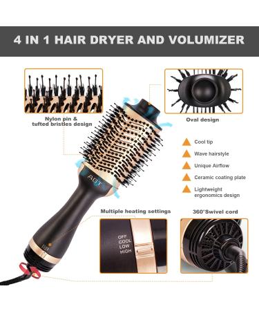 4-in-1 Hot Air Brush & Volumizer for Straight and Curly Hair | Ceramic Coating | Salon Styling at Home | 1200W (Gold) - Buy Online on GoSupps.com
