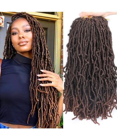 Xtrend 7 Packs 18 Inch Pre-Looped Nu Faux Locs Crochet Braids Hair Extensions Wavy Goddess Faux Locs Ombre Synthetic Braiding Hair Wavy Gpysy Soft Locs Crochet Hair 18strands/pack 1B/30# 18 Inch (Pack of 7) T30#
