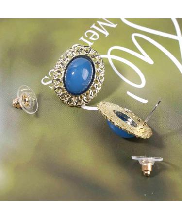 Vintage Blue Gem Oval Earrings | Antique Halo Lapis Studs | Unique Gifts for Women & Girls - Buy Online on GoSupps.com