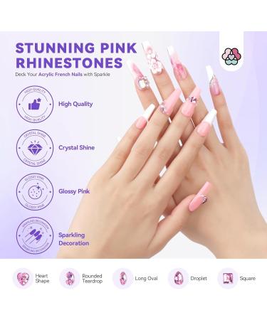 Saviland French Acrylic Nail Kit with Keratin Powder, Castor Oil, Vitamin E, EMA Monomer, Nail Primer, Glue, 84 French Tips, Pink Rhinestones - Complete Nail Tools Set for DIY Home Salon - Buy Online on GoSupps.com