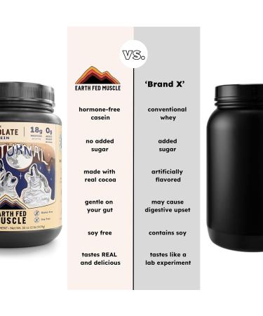 Earth Fed Muscle Nocturnal Casein Protein Powder Dark Chocolate Protein Powder with Whey Blend 18g Protein Sugar Free Gluten Free Nighttime Recovery Protein Poweder 2lb 23 Servings - Buy Online on GoSupps.com