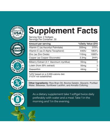 Natures Craft AREDS 2 Based Eye Health Supplement for Adults - AREDs 2 Eye Vitamins for Vision Blue Light Protection Dry Eyes Support with Zeaxanthin Plus Lutein and Bilberry Extract (2 Months) 60 Count (Pack of 2) - Buy Online on GoSupps.com