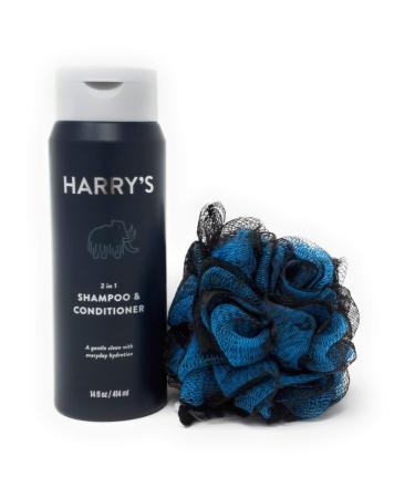 2 in 1 Shampoo & Conditioner 14 fl oz and Equate Men's Body Sponge - Set of 2