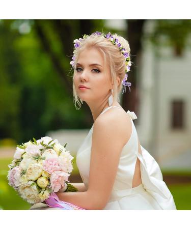 Flower Crown Flower Girl Hair Accessories Festival Accessories Hen Party Accessories Flower Headband with Ribbon for Women or Girls (Purple) - Buy Online on GoSupps.com