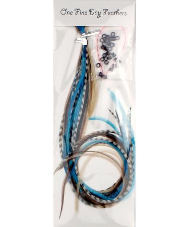 20 XXL Long 11-13 Inch Real Feather Hair Extensions in Blue Naturals - Includes Rings & Loop for Easy Application - Buy Online on GoSupps.com