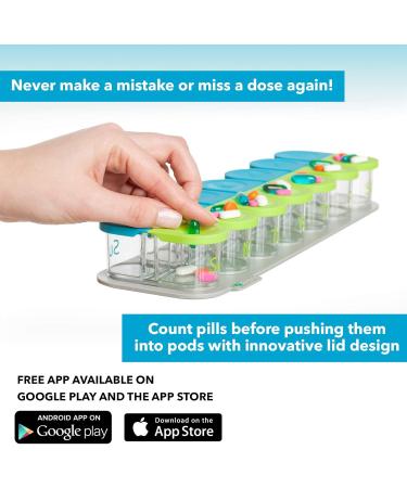 Sagely Smart Active Weekly Pill Box Organizer - AM/PM Planner with Free App & 7 Removable Pods | Green/Blue - International Shipping Available - Buy Online on GoSupps.com