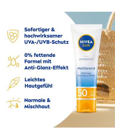 Nivea Sun UV Face Matting Sunscreen SPF 50 - Lightweight Non-Greasy Sun Protection for Face (50ml) - Buy Online on GoSupps.com