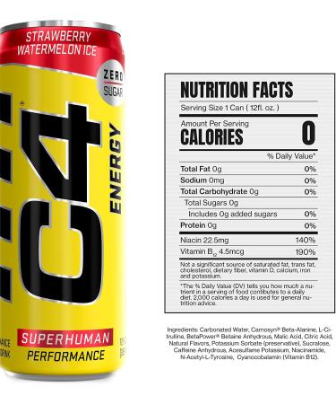C4 Energy Drink 12oz (Pack of 12) - Strawberry Watermelon Ice - Sugar Free Performance Drink - Buy Online on GoSupps.com