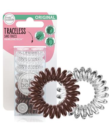 Invisibobble Original Traceless Hair Ring Crystal Clear/ Pretzel Brown 8 Pack