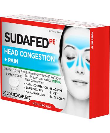 Sudafed PE Non-Drowsy Head Congestion + Pain Relief Caplets - 20 ct - Buy Online on GoSupps.com