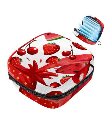 Storage bags for women's bandages cherry berry watercolor style portable menstrual insert panty liners tampons women's bandages storage holder for women school office multicolored 04
