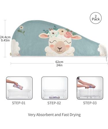 Shop Cute Floral Sheep Hair Towel 2 Pack - Super Absorbent Quick Dry Hair Turbans for Women & Girls - Buy Online on GoSupps.com