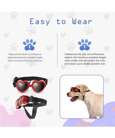 UV Protective Heart Shape Dog Sunglasses - Adjustable Windproof & Waterproof for Small Dogs (Red) - Buy Online on GoSupps.com